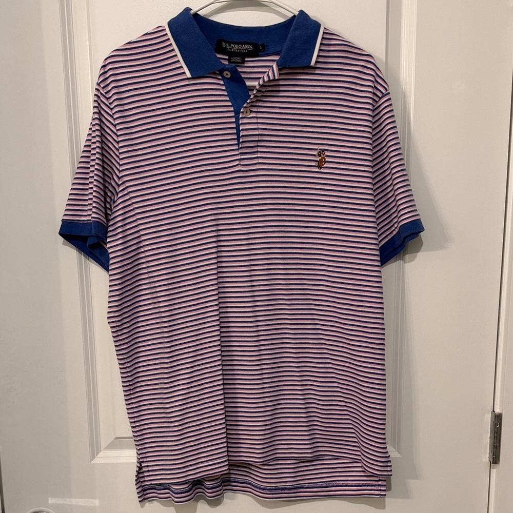 Pink and Blue Striped Polo Shirt